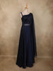 Deep Navy Blue Sequins and Beads Embroidered Design Satin Partywear Gown
