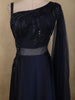 Deep Navy Blue Sequins and Beads Embroidered Design Satin Partywear Gown