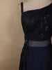 Deep Navy Blue Sequins and Beads Embroidered Design Satin Partywear Gown
