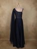 Deep Navy Blue Sequins and Beads Embroidered Design Satin Partywear Gown