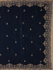 Deep Navy Blue Floral Embroidered Sequence Design Satin Saree - Diadem