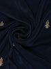 Deep Navy Blue Floral Embroidered Sequence Design Satin Saree - Diadem