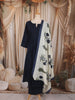 Deep Navy Blue Solid Woven Design Cotton Anarkali Salwar Suit with Contrast Dupatta