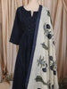 Deep Navy Blue Solid Woven Design Cotton Anarkali Salwar Suit with Contrast Dupatta