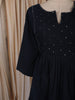Deep Navy Blue Solid Woven Design Cotton Anarkali Salwar Suit with Contrast Dupatta
