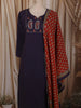 Deep Navy Blue Solid Woven Design Cotton Straight Cut Salwar Suit with Dupatta