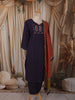 Deep Navy Blue Solid Woven Design Cotton Straight Cut Salwar Suit with Dupatta