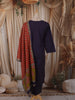 Deep Navy Blue Solid Woven Design Cotton Straight Cut Salwar Suit with Dupatta