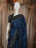 Deep Navy Blue Stone Embellished Design Pure Tussar Saree with Designer Border