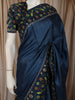 Deep Navy Blue Stone Embellished Design Pure Tussar Saree with Designer Border