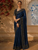 Deep Navy Blue Stone Embellished Design Pure Tussar Saree with Designer Border