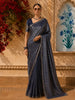 Deep Navy Blue Striped Zari Woven Design Pure Organza Saree with Designer Border