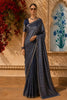 Deep Navy Blue Striped Zari Woven Design Pure Organza Saree with Designer Border