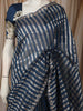 Deep Navy Blue Striped Zari Woven Design Pure Organza Saree with Designer Border