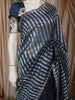 Deep Navy Blue Striped Zari Woven Design Pure Organza Saree with Designer Border