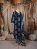 Deep Navy Blue Traditional Motif Printed Design Cotton Straight Cut Salwar Suit with Matching Dupatta