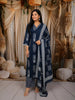 Deep Navy Blue Traditional Motif Printed Design Cotton Straight Cut Salwar Suit with Matching Dupatta