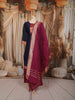 Deep Navy Blue Traditional Zari Woven Design Semi Silk Straight Cut Salwar Suit with Contrast Dupatta