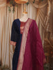 Deep Navy Blue Traditional Zari Woven Design Semi Silk Straight Cut Salwar Suit with Contrast Dupatta