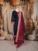 Deep Navy Blue Traditional Zari Woven Design Semi Silk Straight Cut Salwar Suit with Contrast Dupatta