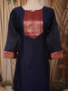 Deep Navy Blue Traditional Zari Woven Design Semi Silk Straight Cut Salwar Suit with Contrast Dupatta