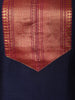 Deep Navy Blue Traditional Zari Woven Design Semi Silk Straight Cut Salwar Suit with Contrast Dupatta