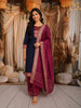 Deep Navy Blue Traditional Zari Woven Design Semi Silk Straight Cut Salwar Suit with Contrast Dupatta