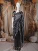 Deep Navy Blue Vertical Striped Zari Woven Design Pure Tissue Silk Party Wear Saree with Floral Border