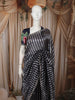 Deep Navy Blue Vertical Striped Zari Woven Design Pure Tissue Silk Party Wear Saree with Floral Border