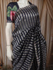 Deep Navy Blue Vertical Striped Zari Woven Design Pure Tissue Silk Party Wear Saree with Floral Border