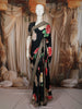 Deep Navy Blue with Multicolor Floral Printed Design Georgette Fancy Saree with Designer Border