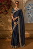 Deep Navy Striped Zari Woven Design Pure Tissue Organza Fancy Saree with Designer Border
