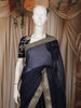 Deep Navy Striped Zari Woven Design Pure Tissue Organza Fancy Saree with Designer Border