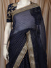 Deep Navy Striped Zari Woven Design Pure Tissue Organza Fancy Saree with Designer Border