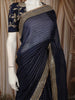 Deep Navy Striped Zari Woven Design Pure Tissue Organza Fancy Saree with Designer Border