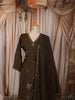 Deep Olive Brown Floral Butta Sequins and Beads Embroidered Design Crepe Silk Straight Cut Salwar Suit with Matching Dupatta