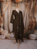 Deep Olive Brown Floral Butta Sequins and Beads Embroidered Design Crepe Silk Straight Cut Salwar Suit with Matching Dupatta