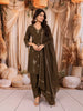 Deep Olive Brown Floral Butta Sequins and Beads Embroidered Design Crepe Silk Straight Cut Salwar Suit with Matching Dupatta