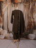 Deep Olive Brown Floral Butta Sequins and Beads Embroidered Design Crepe Silk Straight Cut Salwar Suit with Matching Dupatta