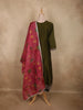 Deep Olive Forest Green Floral Embroidered Design Silk Salwar Suit with Contrast Dupatta