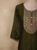 Deep Olive Forest Green Floral Embroidered Design Silk Salwar Suit with Contrast Dupatta