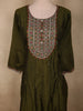 Deep Olive Forest Green Floral Embroidered Design Silk Salwar Suit with Contrast Dupatta