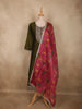 Deep Olive Forest Green Floral Embroidered Design Silk Salwar Suit with Contrast Dupatta