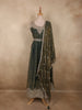 Deep Olive Green Beads and Mirror Embroidered Design Organza Party Wear Gown with Hip Belt