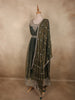Deep Olive Green Beads and Mirror Embroidered Design Organza Party Wear Gown with Hip Belt