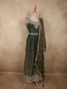 Deep Olive Green Beads and Mirror Embroidered Design Organza Party Wear Gown with Hip Belt