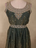 Deep Olive Green Beads and Mirror Embroidered Design Organza Party Wear Gown with Hip Belt