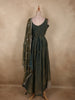 Deep Olive Green Beads and Mirror Embroidered Design Organza Party Wear Gown with Hip Belt