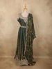 Deep Olive Green Beads and Mirror Embroidered Design Organza Party Wear Gown with Hip Belt