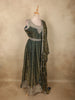Deep Olive Green Beads and Mirror Embroidered Design Organza Party Wear Gown with Hip Belt